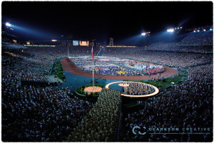 19 JULY 1996: Scene from the opening ceremonies showing the team from the US walking around the track during the opening ceremony of the Olympic games in Atlanta, GA. Photo: © Rich Clarkson / Rich Clarkson & Associates